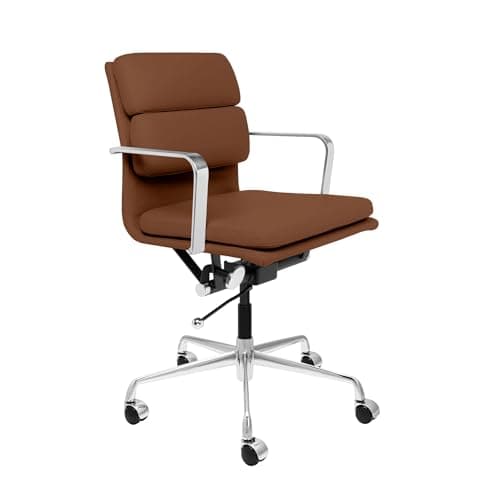 Laura Davidson Furniture SOHO II Padded Management Office Chair - Mid Back Desk Chair with Arm Rest, Swivel & Cushion Availability, Made of Faux Leather, Brown, Computer Chair
