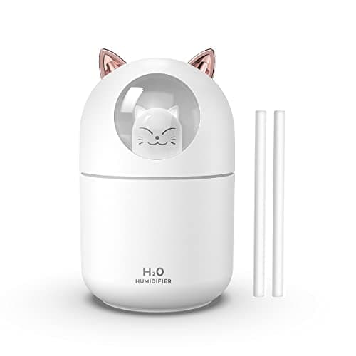 Portable Small Humidifier, 300ml Mini Cool Mist Humidifier with Night Light, USB Personal Humidifier Auto Shut-Off, Ultra-Quiet, 2 Spray Modes, Suitable for Home Office Travel(white)