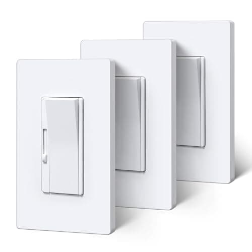 BESTTEN 3 Pack Super Slim Slide Dimmer Light Switch, Quiet Rocker, Max 300W LED, CFL, 600W Incandescent, Single Pole or 3 Way Dimmable Switch with Screwless Wallplate, ETL Listed, White