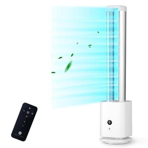 ULTTY Bladeless Tower Fan and Air Purifier in one, Bedroom Fan with HEPA Filter 99.97% Smoke Dust Pollen Dander, 42 Inch 90° Oscillating Tower Fan with Remote, Touch, 8H Timer