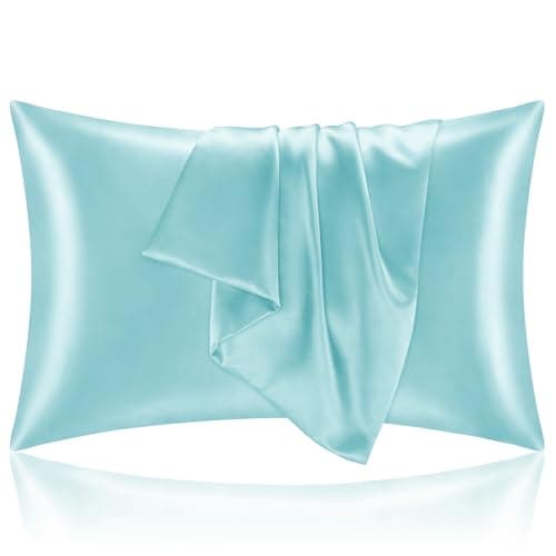 BEDELITE Satin Pillowcase for Hair and Skin, Super Soft and Cooling Similar to Silk Pillow Cases 2 Pack with Envelope Closure, Gift for Women Men(20"x26" Standard Size, Blue)