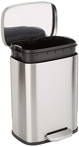 Amazon Basics Smudge Resistant Small Rectangular Step Pedal Trash Can with Soft-Close Lid, Removable Inner Bucket, Brushed Stainless Steel, 12 Liter/3.1 Gallon, Satin Nickel Finish