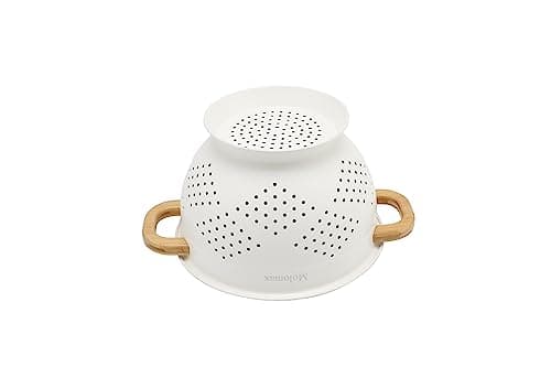 Molomax Metal Colander with Wood Handle | Set of 3 with Bamboo Handles | 1.5Q, 3Q, 5Q (Light Icing White) 5