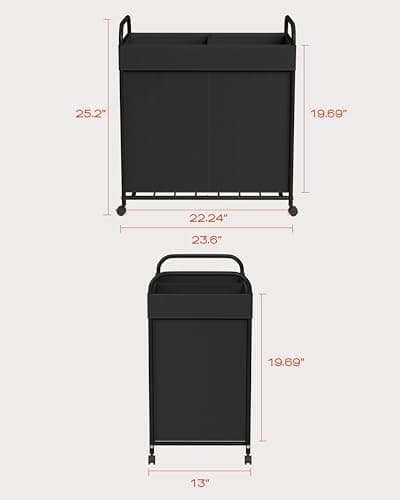 CASAMAYA Laundry Basket with Wheels, 2-Section Rolling Laundry Hamper, Laundry Sorter with Removable Liner, Steel Frame with Handle, 95L, 23.6 x 13 x 25.2 Inches, Black, LHC120B01 7