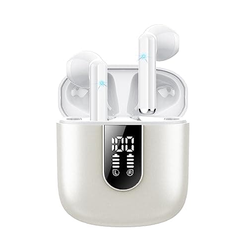 Jesebang Wireless Earbuds, Bluetooth 5.4 Headphones HiFi Stereo, Bluetooth Earbuds with ENC Noise Cancelling Mic, 36H LED Display Ear Buds, IPX7 in Ear Earphones for Phone Tablet Laptop Sports, White