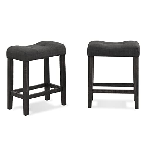 Roundhill Furniture Sora Button Tufted Counter Height Saddle Stools, Set of 2, Gray