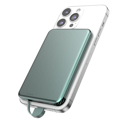 NZKEEYZI for MagSafe Portable Charger, 0.3" Ultra Slim 5000mAh Magnetic Power Bank, 25W PD Fast Charging Battery Pack with Built-in Cable, Travel Battery Bank for for iPhone 16/15/14/13/12, Green