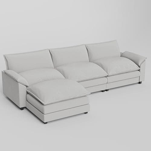 JUMMICO 119” Sectional Sofa Modern Deep Couch with Reversible Ottoman, L-Shaped Chenille Fabric Modular Sofa Sleeper Comfy for Living Room/Bedroom/Apartment (White, L Shaped Sofa) 7