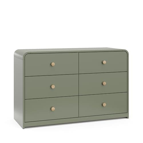 Storkcraft Santos 6 Drawer Bedroom Dresser (Olive & Natural) – GREENGUARD Gold Certified Dresser for Kids Bedroom with Interlocking Drawer System