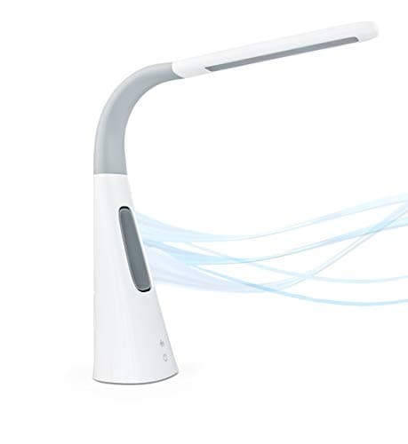 Turcom LED Desk Lamp with Fan, Cool Breeze Lamp with Bladeless Fan with Adjustable Neck, 3 Speeds and 5 Brightness Levels, White