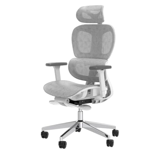 PatioMage Ergonomic Office Chair, Big and Tall Desk Chair with Adjustable Lumbar Support & Seat Depth, High Back Computer Chair, Swivel Mesh Chairs with Wheels for Home Office, White