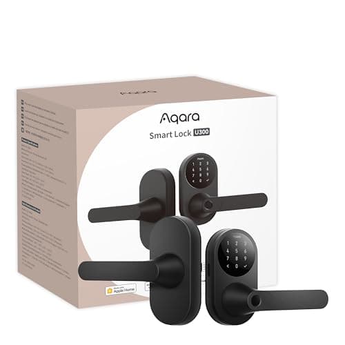 Aqara Smart Lock U300, Fingerprint Keyless Entry Door Lock with Handle, Matter Over Thread with Apple Home Keys, Touchscreen Keypad, Smart Lever Lock Supports Apple Home, Alexa, Google, IFTTT, Black