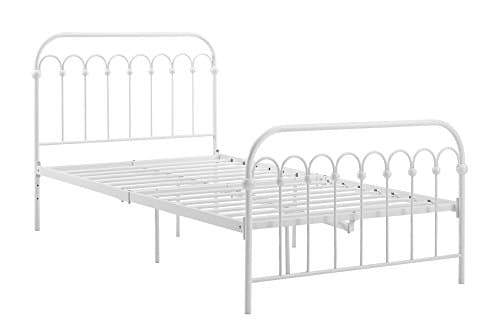 Novogratz Bright Pop Metal Twin Bed Frame with Headboard, Adjustable Height for Underbed Storage, Metal Slats Included, Twin, White