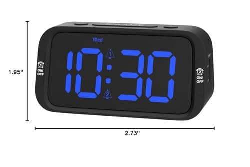 Odokee Digital Dual Alarm Clock for Bedroom, Easy to Set, 0-100% Dimmer, USB Charger, 5 Sounds Adjustable Volume, Weekday/Weekend Mode, Snooze, 12/24Hr, Battery Backup, Compact for Bedside(Blue) 9