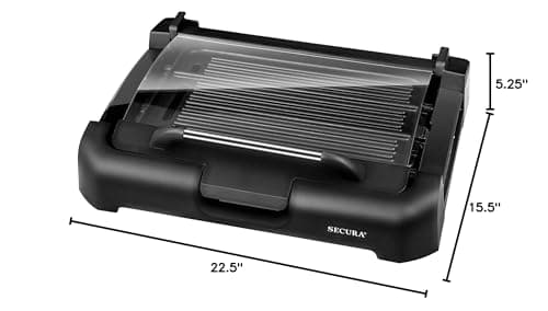 Secura Smokeless Indoor Grill 1800-Watt Electric Griddle with Reversible 2 in 1 Grill and Griddle Plates Plate, Glass Lid, Extra Large Drip Tray (Dishwasher Safe) 9
