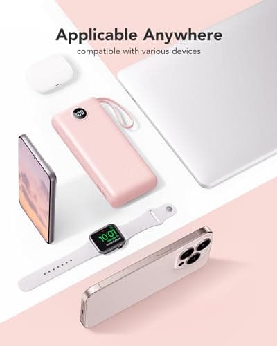 VRURC Portable Charger, 20000mAh Power Bank Fast Charging, Built-in Micro & USB C Three Cables, 4 Output 2 Input LED Display Charging Bank for iPhone, Samsung, Android etc-Pink (1 Pack) 7