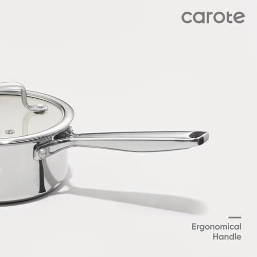 CAROTE 1.5Qt & 3Qt Stainless Steel Saucepan Set, Ceramic Pot Sets Non-Stick Non-Toxic Kitchen Cookware, Small Cooking Pots with Lids, Oven Safe, Induction Sauce Pan, Even Heating 6