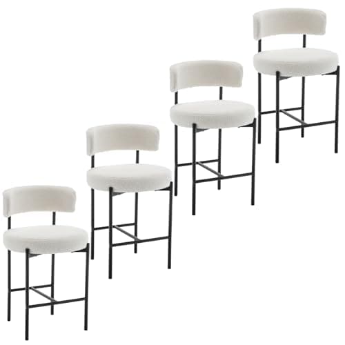 Cinxzar Boucle Bar Stools Set of 4, White Counter Height Bar Stools with Backs, Modern Barstools for Kitchen Island, Pub, Club
