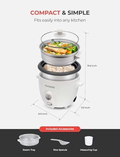 CUCKOO One Touch Rice Cooker 12-Cup Cooked, Small Rice Cooker & Warmer with Steamer Tray, Versatile Grain Cooker, Soup Maker, Auto Keep Warm, 6-Cup Uncooked, White (CR-0601C) 7