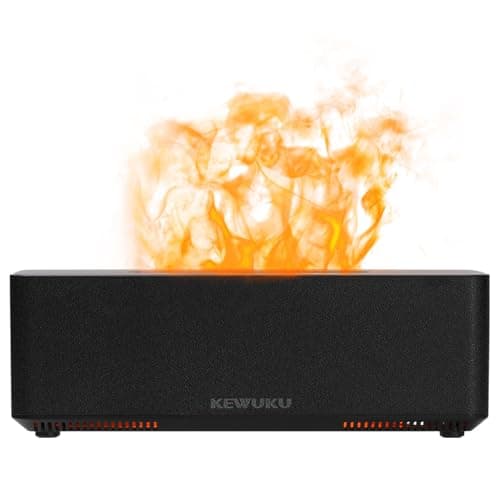 KEWUKU Essential Oil Diffuser and Humidifier with Flickering Flame Light, 10oz,Ultrasonic, Quiet, Auto Shut Off for Bedroom, Office, Yoga