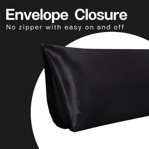 MR&HM Satin Body Pillow Cover, Soft and Breathable Body Pillow Case with Envelope Closure, Cooling and Silky Long Pillowcase for Hair and Skin,Grey (20x54, Black) 7