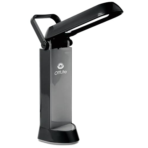 OttLite Folding Task Lamp, Black – Multi-Position Shade, Fold-Up Design, Portable Handle, Low Heat, Low Glare Illumination, Fits Desks & Workstations