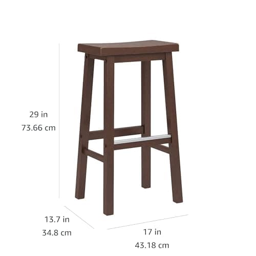 Amazon Basics Solid Wood Saddle-Seat Counter Height Bar Stools for Kitchen Island and Home Bar with Footrest, 29-Inch Height, Walnut, Set of 2 8