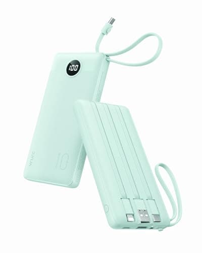 VRURC Portable Charger for iPhone, Compact Travel Power Bank 10000mAh, USB C Battery Pack 4 Outputs 3 Inputs, Slim Phone Charger with Cables for iPhone 17 16 15 14 13,Samsung Galaxy-Green(1 Pack)