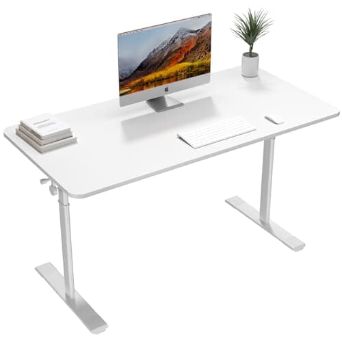 Zexigtau Manual Height Adjustable Standing Desk, 31.5" x23.6" Inch Hand Crank Sit Stand Work Table, Ergonomic Home Office Desk with Smooth Manual Lift, Modern Workstation for Study or Office, White