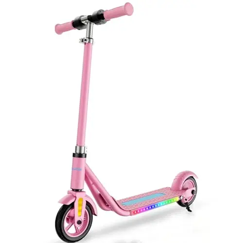 Electric Scooter for Kids Ages 6+, Bluetooth Music Speaker, 150w Hub Motor, Up to 10 mph, 60 mins Ride Time, Led Display, Colorful Lights, 4 Height Adjustable, Best Gift Ideas for Boys and Girls