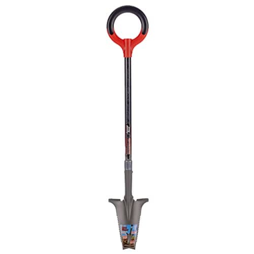 Root Slayer 23311 Perennial Garden Shovel with Serrated Blade for Digging and Root Cutting, Fiberglass Shaft, Heavy Duty Steel Spade, Red