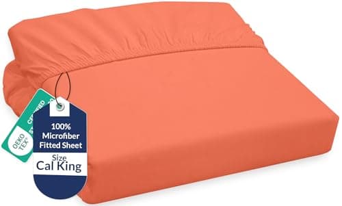 Royale Linens Fitted Sheet California King - Ultra Soft 1800 Brushed Microfiber - Hotel Luxury Bottom Sheets - Wrinkle Free & Fade Resistant - Deep Pocket Fitted Sheet Only (King Cal, Coral)