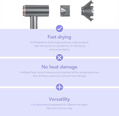 Rukebas Professional Ionic Hair Dryer 1400W with Diffuser & Concentrator - 4 Speed/Heat Settings, Lightweight Fast Drying for Home Travel, Includes Brush Head & Replacement (120V 1.4kW) 9