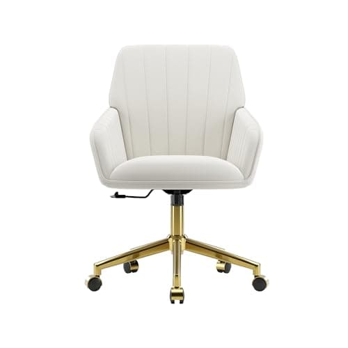 YISHENG Velvet Home Office Chair with Gold Base Upholstered Tufted Modern Height Adjustable 360 Degree Swivel Desk Chair with Wheels, Vanity Chairs for Living Room, Bedroom,Study Room (Cream)