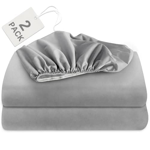 Biloban Twin Fitted Sheet 2 Pack, Twin Bedding Fitted Sheets Only with Deep Pocket up to 14", Bottom Sheet, Shrinkage & Stain Resistant Bed Sheets, Wrinkle Free & Easy Care, Grey