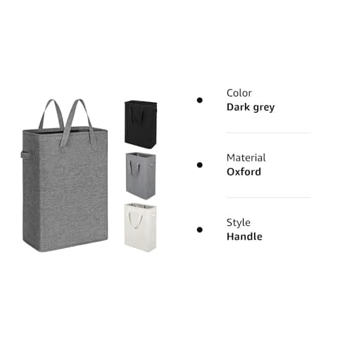 ZERO JET LAG Slim Laundry Hamper With Handles Collapsible Laundry Basket Thin Dirty Clothes Basket Narrow Laundry Bag Foldable Dirty Cloth Hamper 45L (23 inches,Dark Grey) 9