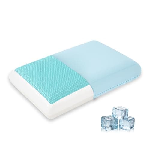 Cooling Pillow for Sleeping, Gel Memory Foam Pillow with Reversible Cover, Neck Support for Side, Back and Stomach Sleepers, Removable & Machine Washable Cover, Bed Pillows for Hot Sleepers, Blue