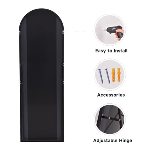 HARRITPURE 58"x18" Arched Full Length Mirror Free Standing Leaning Mirror Hanging Mounted Mirror Aluminum Frame Modern Simple Home Decor for Living Room Bedroom Cloakroom, Black 5
