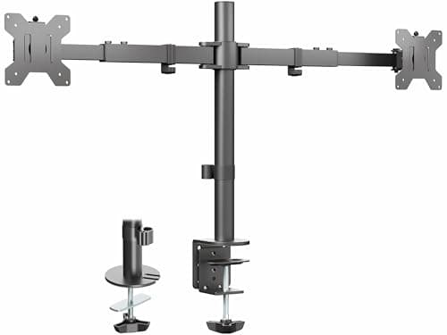 VIVO Dual LCD LED 21 to 32 inch Monitor Desk Mount, Heavy Duty, Adjustable Telescoping Arms, Flush Wall Setup, Fits 2 Screens, Black, STAND-V002E