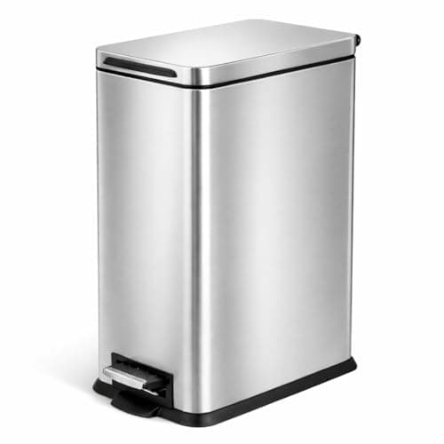 Home Zone Living 4 Gallon Slim Kitchen Trash Can with Soft Close Lid and Step Pedal, Stainless Steel Wastebasket with Removable Liner, Silver