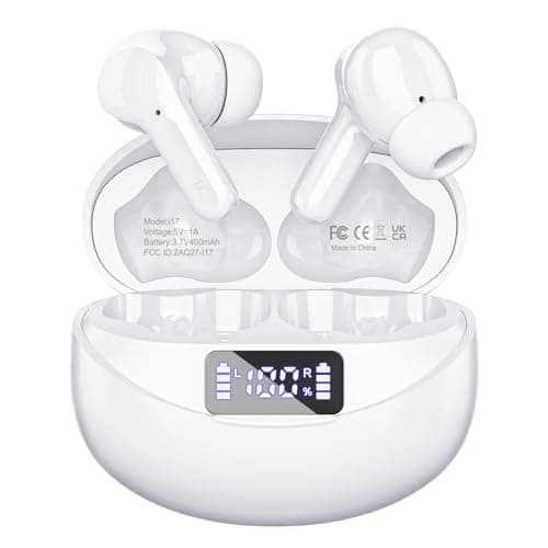 Beniduck Wireless Earbuds Bluetooth 5.3 Headphones HiFi Stereo, Wireless Earphones with Noise Cancelling Mic, 50H Playback Ear Buds with LED Digital Display for iOS/Andriod - White
