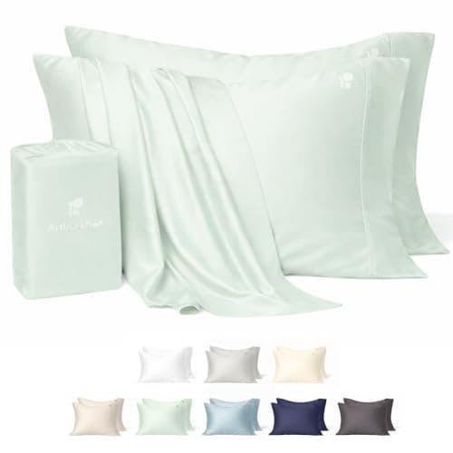ArthCrafted 100% Eucalyptus Tencel Lyocell King Size Pillow case Set of 2, Cooling Pillowcase for Skin & Hair, Eucalyptus Silk Envelope Closure Pillow Covers (King Size 21"x38", Sea Green)