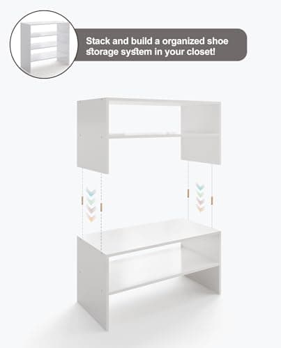 LOWOSA 2-Tier Stackable White Shoe Rack, Wooden 2-Shelf Shoe Organizer Freestanding Shoe Storage Stand for 6-9 Pairs, Perfect for Closet, Entryway, Office Use - Modern White 5