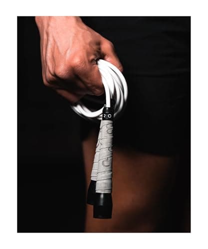 BOXROPE, A Jump Rope Made For Boxing, Tangle-Free, 15% Heavier Than A Normal PVC Rope, Adjustable, Hand Wrapped with Grip Tapes for more Grip, Premium Quality (Grey (Taller than 6'2ft))