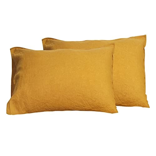 S VICTORY SYMBOL 100% Organic Linen Pillowcases Set of 2-20"x30"Standard Size,French Natural Flax Soft Basic Solid Color Pillowcase Yellow