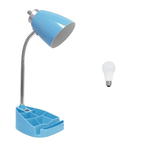 Simple Designs LD1056-BLU-LB 18.5" Gooseneck Organizer Desk Lamp with iPad Tablet Stand Book Holder and USB Port, with LED Bulb, Blue