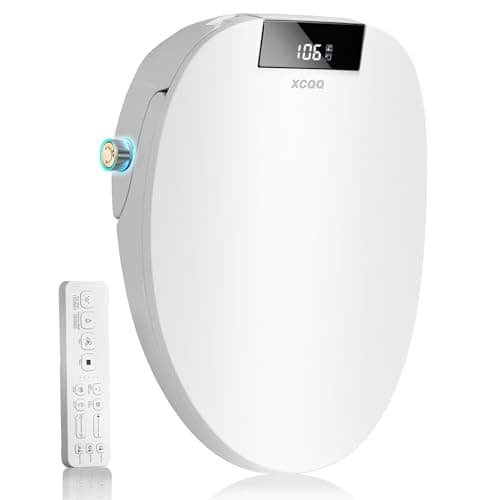XCQQ Electric Bidet Toilet Seat with Remote Control, Heated Toilet Seat, Instant Warm Water, Warm Air Dryer, Rear Feminine and Oscillating Washing, Night Light, Slow Close Lid, LED Display - Elongated