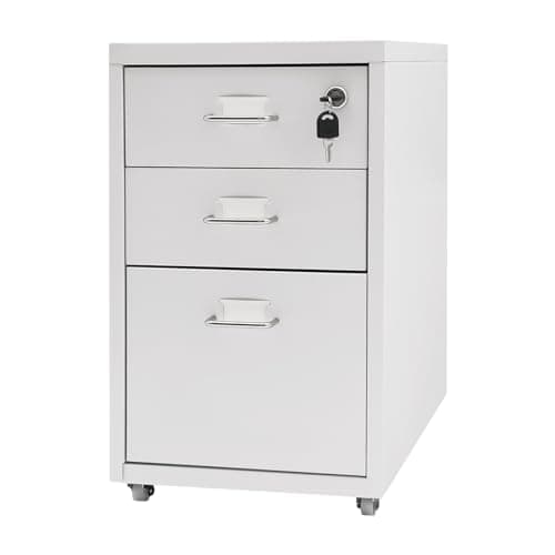 FUODIHEE 3 Drawer File Cabinet with Wheels, Vertical Mobile Office Metal Storage Cabinet with Lock, Office File Cabinet Under Desk for Home Office, 11x16x18.3in (White)