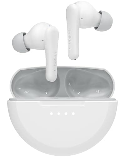 Belkin SoundForm Nano 2 Bluetooth Earbuds for Kids with Built-in Microphone, 28H Battery Life, Safe 85dB Volume, IPX5 Water Resistance - Kids Bluetooth Earbuds for iPhone, iPad, Galaxy, & More - White