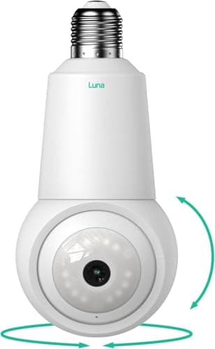 Luna Light Bulb Security Camera Wireless Outdoor Indoor, 360° Pan Tilt, Color Night Vision, Intelligent AI Motion Detection, Two-Way Talk, Porch Light Cameras for Home/Store/Office/Hallway